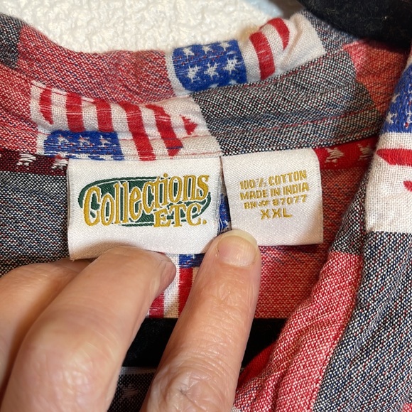 Patriotic Camp Shirt XXL Red Blue Heart Flags Collections Buffalo Plaid Stars - Picture 2 of 10